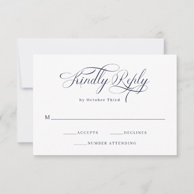 Elegant Calligraphy | Blaue Hochzeit RSVP Karte (Vorderseite)