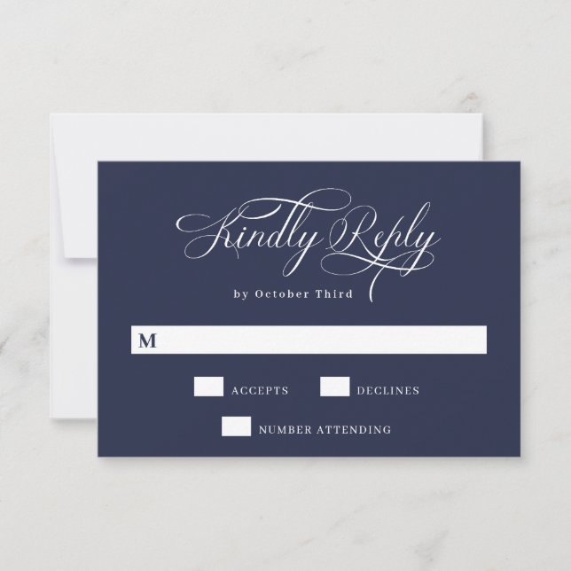 Elegant Calligraphy | Blaue Hochzeit RSVP Karte (Vorderseite)