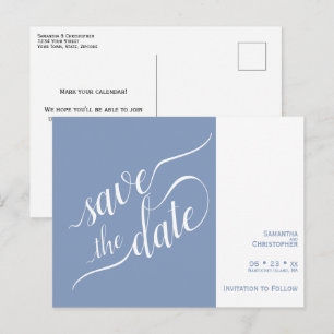 Elegant Calligraphy Blue Wedding Save the Date Ankündigungspostkarte