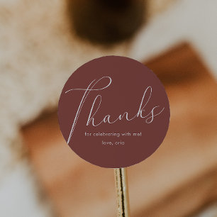 Elegant Calligraphy Burgundy Vielen Dank Runder Aufkleber