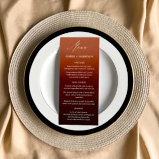 Elegant Calligraphy Burnt Orange Ombre Wedding Menükarte