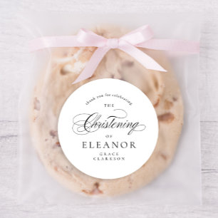 Elegant Calligraphy Christening Vielen Dank Runder Aufkleber