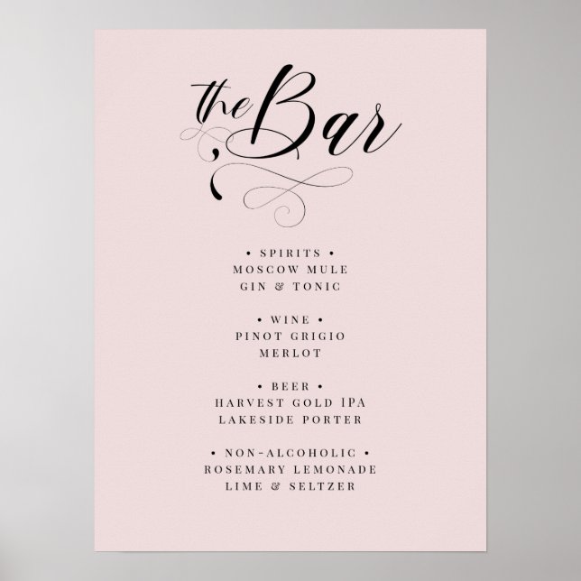 Elegant Calligraphy Classic Wedding Bar Menu Poste Poster (Vorne)