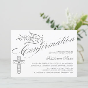 Elegant Calligraphy Cross and Dove Confirmation Einladung