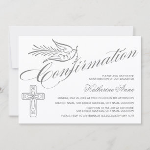 Elegant Calligraphy Cross and Dove Confirmation Einladung
