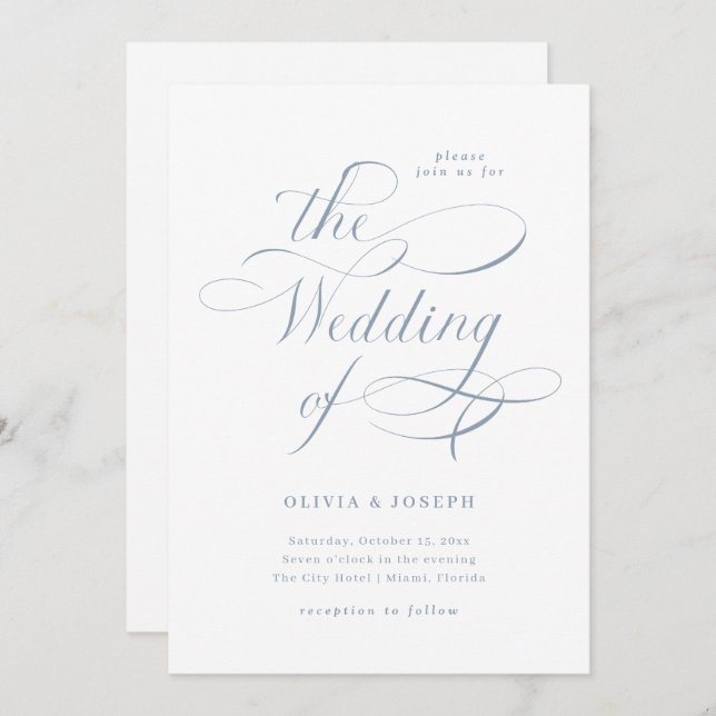 Elegant Calligraphy | Dusty Blue Wedding Einladung (Vorne/Hinten)