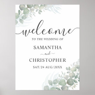 Elegant Calligraphy & Eucalyptus Welcome Wedding   Poster