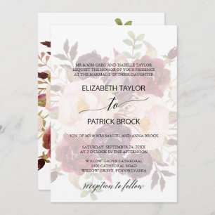 Elegant Calligraphy   Faded Floral Formal Wedding Einladung