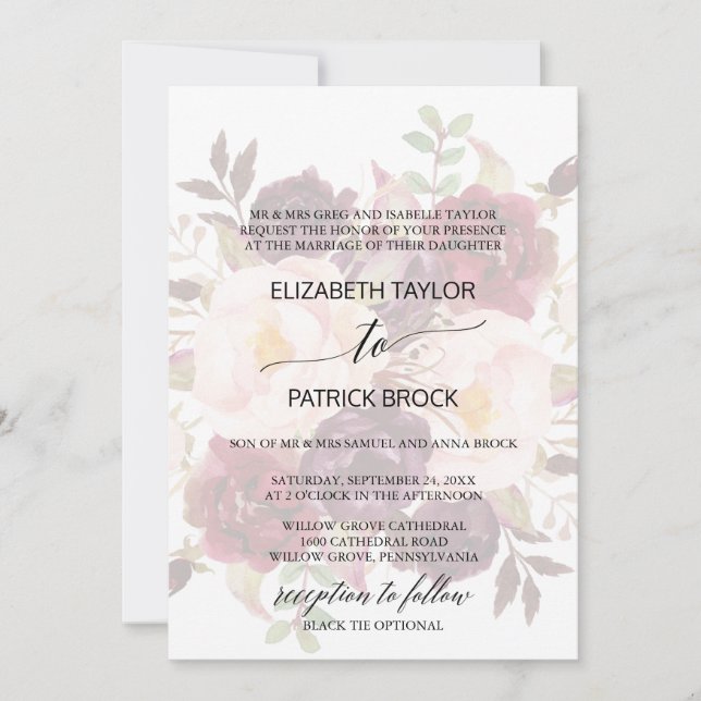 Elegant Calligraphy | Faded Floral Formal Wedding Einladung (Vorderseite)