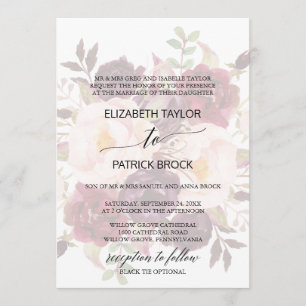 Elegant Calligraphy   Faded Floral Formal Wedding Einladung