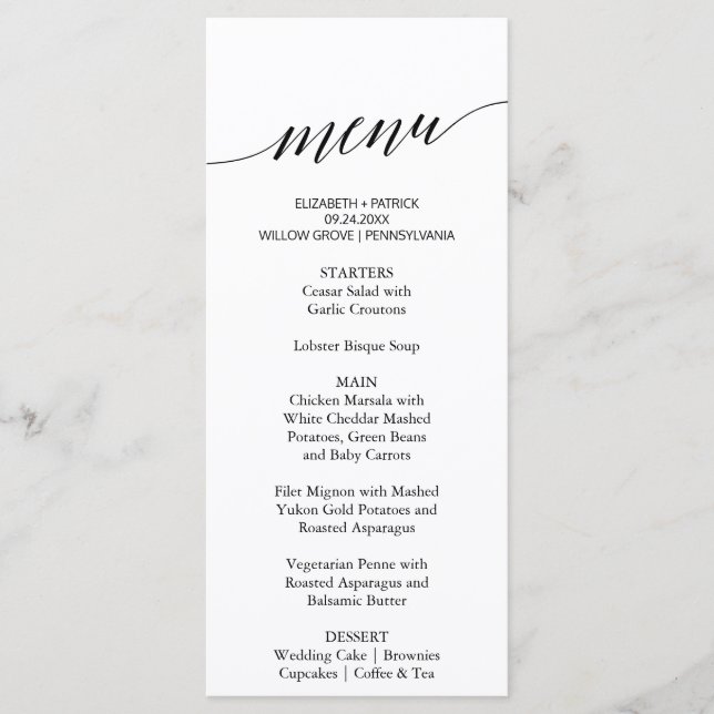 Elegant Calligraphy | Floral Back Dinner Menu Card Menükarte (Vorderseite)