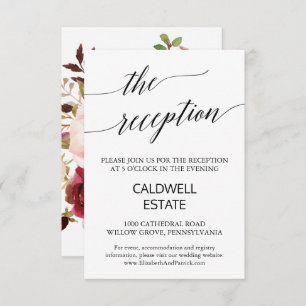 Elegant Calligraphy   Floral Back Empfang Card Begleitkarte