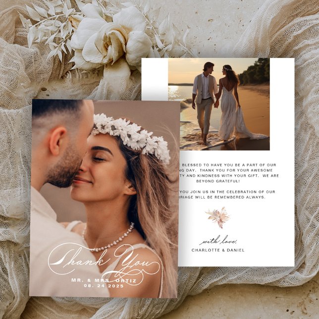 Elegant Calligraphy Foto Wedding Dankeskarte (Von Creator hochgeladen)