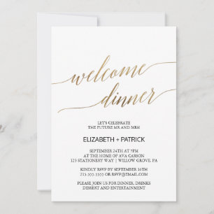 Elegant Calligraphy Gold Welcome Dinner Einladung