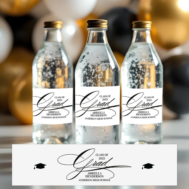 Elegant Calligraphy Grad Wasserflaschenetikett (Elegant Typography Graduation Water Bottle Labels)