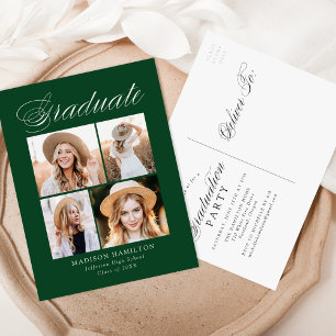 Elegant Calligraphy Green Photo Graduation Party Einladungspostkarte