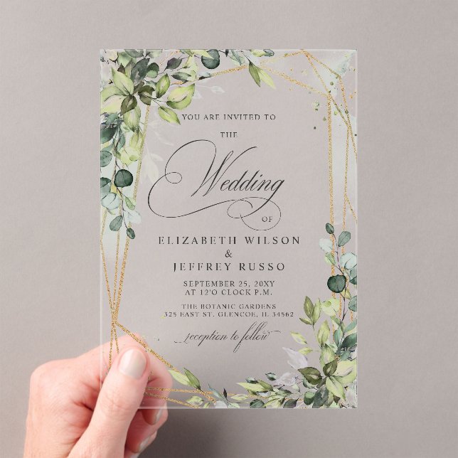 Elegant Calligraphy Greenery Eucalyptus Wedding Acryleinladungen (Insitu (Handheld))