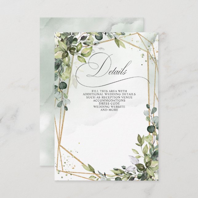 Elegant Calligraphy Greenery Eucalyptus Wedding Begleitkarte (Vorne/Hinten)