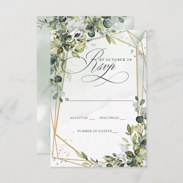 Elegant Calligraphy Greenery Eucalyptus Wedding RSVP Karte (Vorne/Hinten)