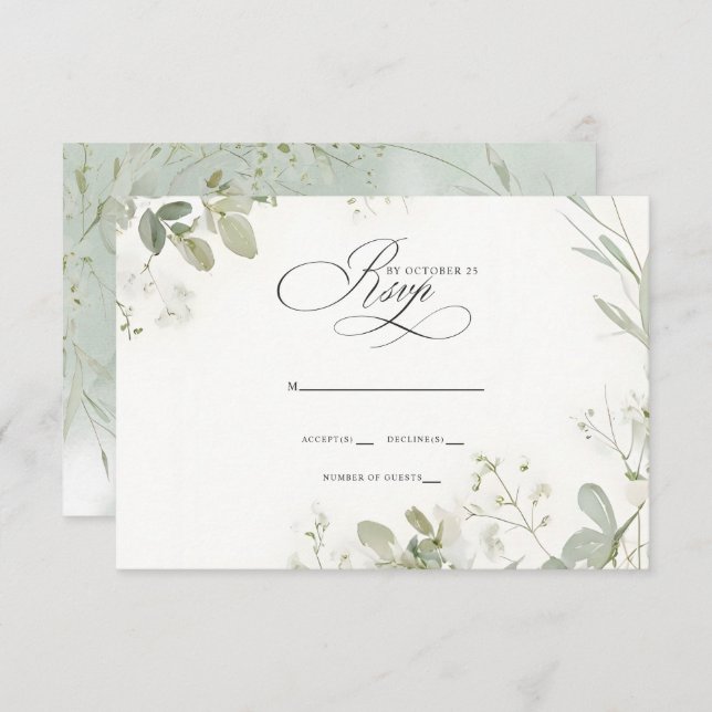 Elegant Calligraphy Greenery Eucalyptus Wedding RSVP Karte (Vorne/Hinten)
