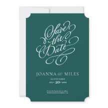 Elegant Calligraphy Jade Green Save the Date