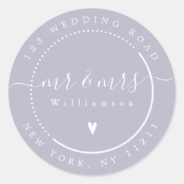 Elegant Calligraphy Lavender Mr. und Mrs. Address Runder Aufkleber