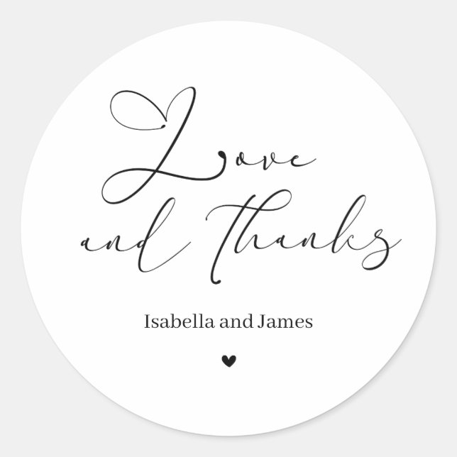Elegant Calligraphy Love and Thanks Wedding Thanks Runder Aufkleber (Vorderseite)