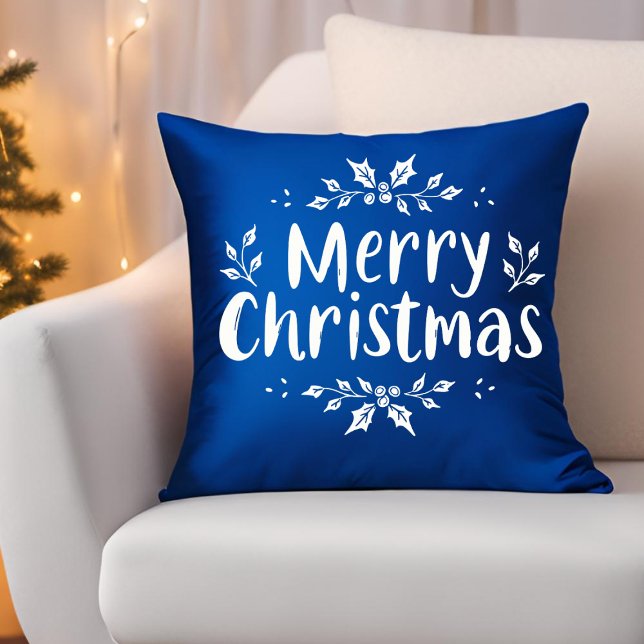 Elegant Calligraphy Merry Christmas Holly Berries Kissen (Von Creator hochgeladen)