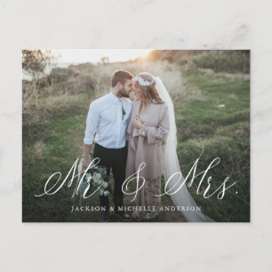 Elegant Calligraphy Mr. & Mrs. Wedding Elopement Postkarte