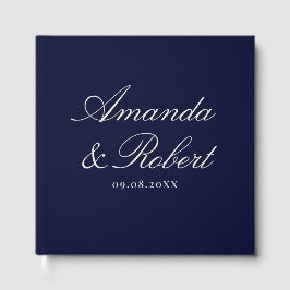 Elegant Calligraphy Navy Blue Wedding Gästebuch