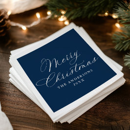 Elegant Calligraphy Navy Merry Christmas Serviette