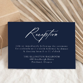 Elegant Calligraphy Navy Wedding Reception Begleitkarte