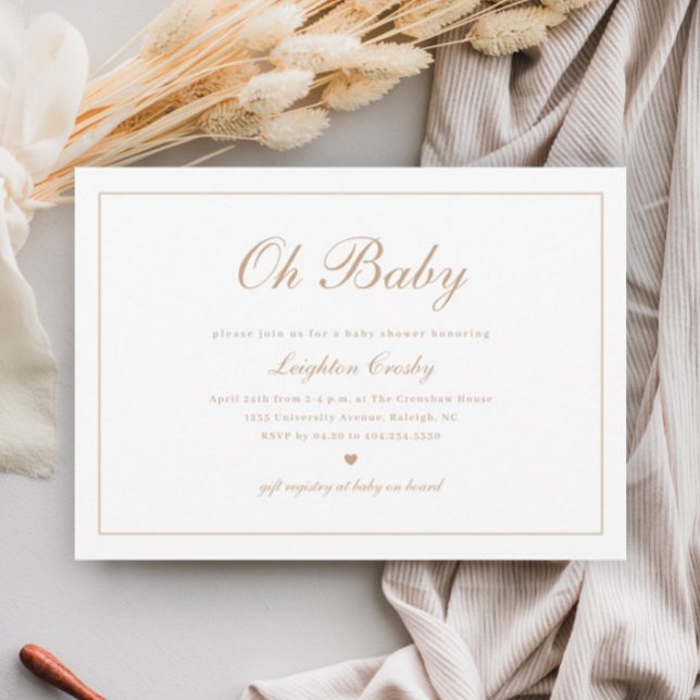 Elegant Calligraphy Neutral Oh Baby Shower Einladung (Elegant Calligraphy Minimal Gender Neutral Oh Baby Baby Shower Invitation.)