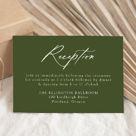 Elegant Calligraphy Olive Green Wedding Reception Begleitkarte