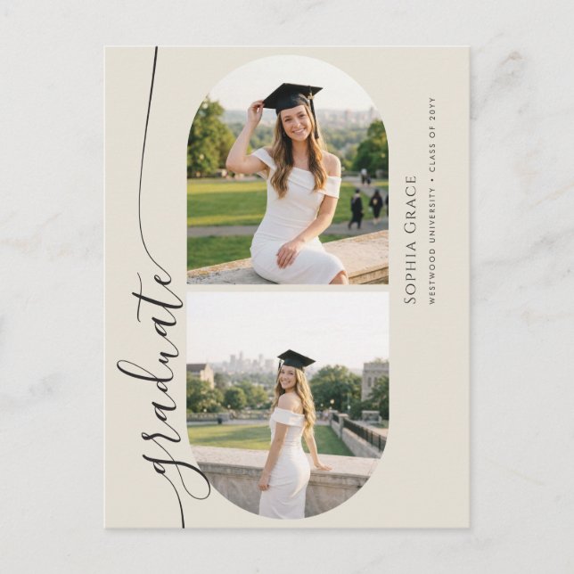 Elegant Calligraphy Photo Graduation Announcement Postkarte (Vorderseite)