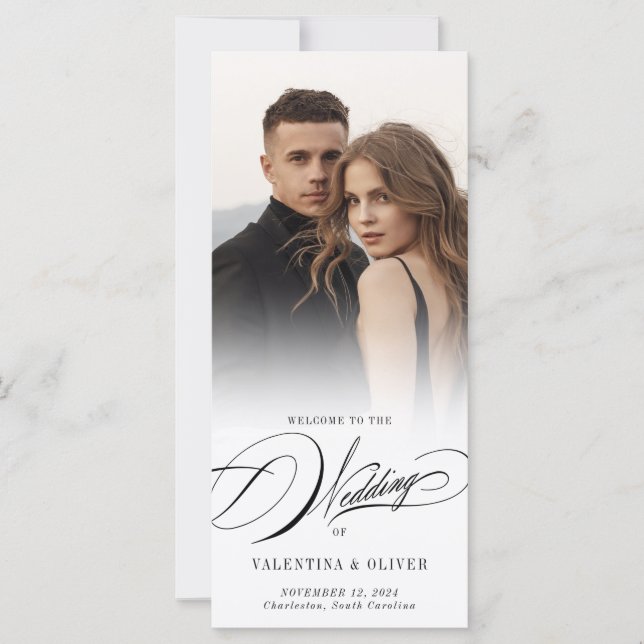 Elegant Calligraphy Photo Wedding Program (Vorderseite)