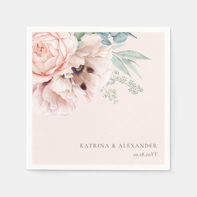 Elegant Calligraphy Pink Floral Serviette (Vorderseite)