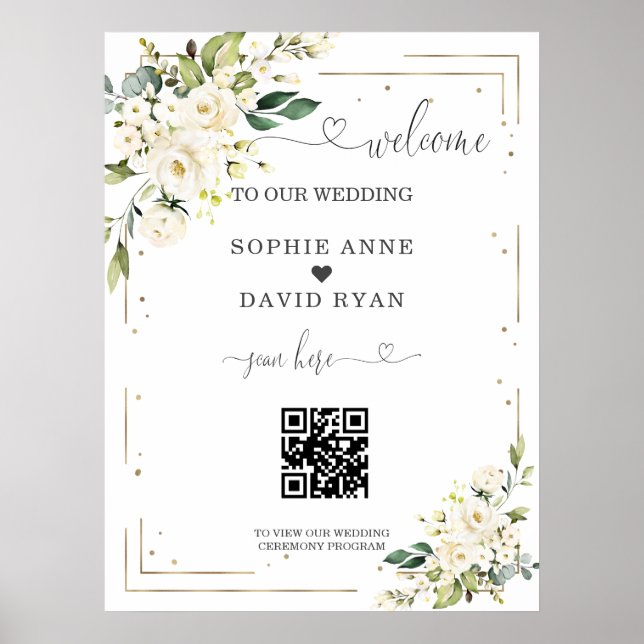 Elegant Calligraphy QR Code Wedding Welcome Sign Poster (Vorne)