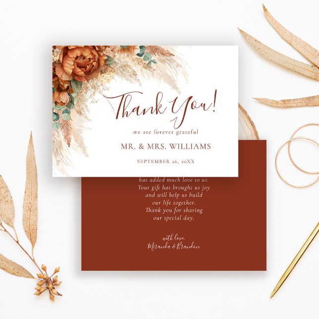 Elegant Calligraphy Romantic Floral Boho Wedding Dankeskarte (Von Creator hochgeladen)