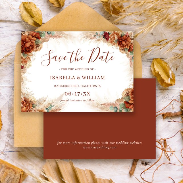 Elegant Calligraphy Romantic Floral Boho Wedding Save The Date (Von Creator hochgeladen)