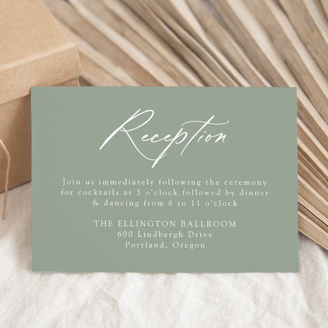 Elegant Calligraphy Sage Green Wedding Reception Begleitkarte (Von Creator hochgeladen)