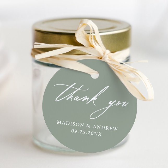 Elegant Calligraphy Sage Green Wedding Vielen Dank Geschenkanhänger (Von Creator hochgeladen)