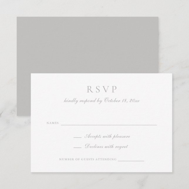 Elegant Calligraphy Script Gray Wedding RSVP Einladung (Vorne/Hinten)