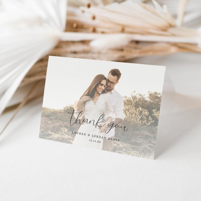 Elegant Calligraphy Script Wedding Foto Thank You Dankeskarte (Von Creator hochgeladen)
