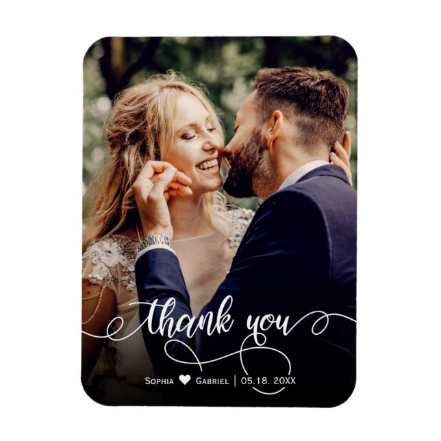 Elegant Calligraphy Script Wedding Foto Thank You Magnet (Vertikal)