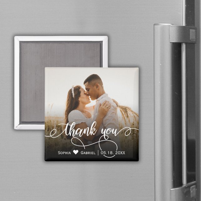 Elegant Calligraphy Script Wedding Foto Thank You Magnet (Von Creator hochgeladen)