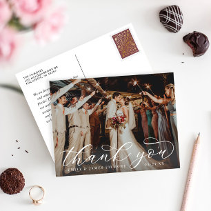 Elegant Calligraphy Script Wedding Foto Thank You Postkarte