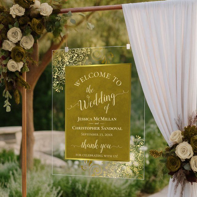 Elegant Calligraphy Stylish Gold Wedding Welcome Acrylschild (Von Creator hochgeladen)