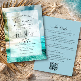 Elegant Calligraphy Tropical Beach QR Code Wedding Einladung