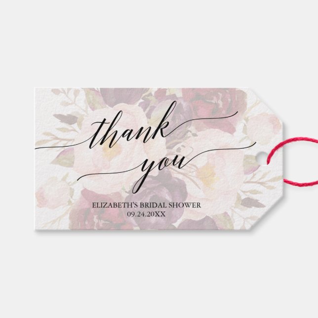 Elegant Calligraphy | Verblasen floral Vielen Dank Geschenkanhänger (Vorderseite (Horizontal))
